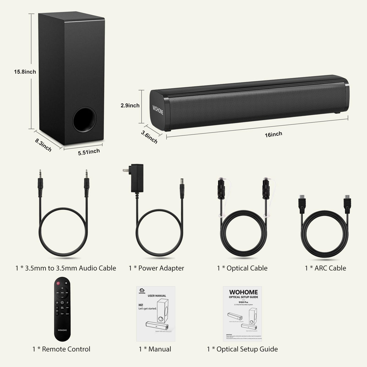 Black 2.1 CH Sound Bar with Wired Subwoofer T84133