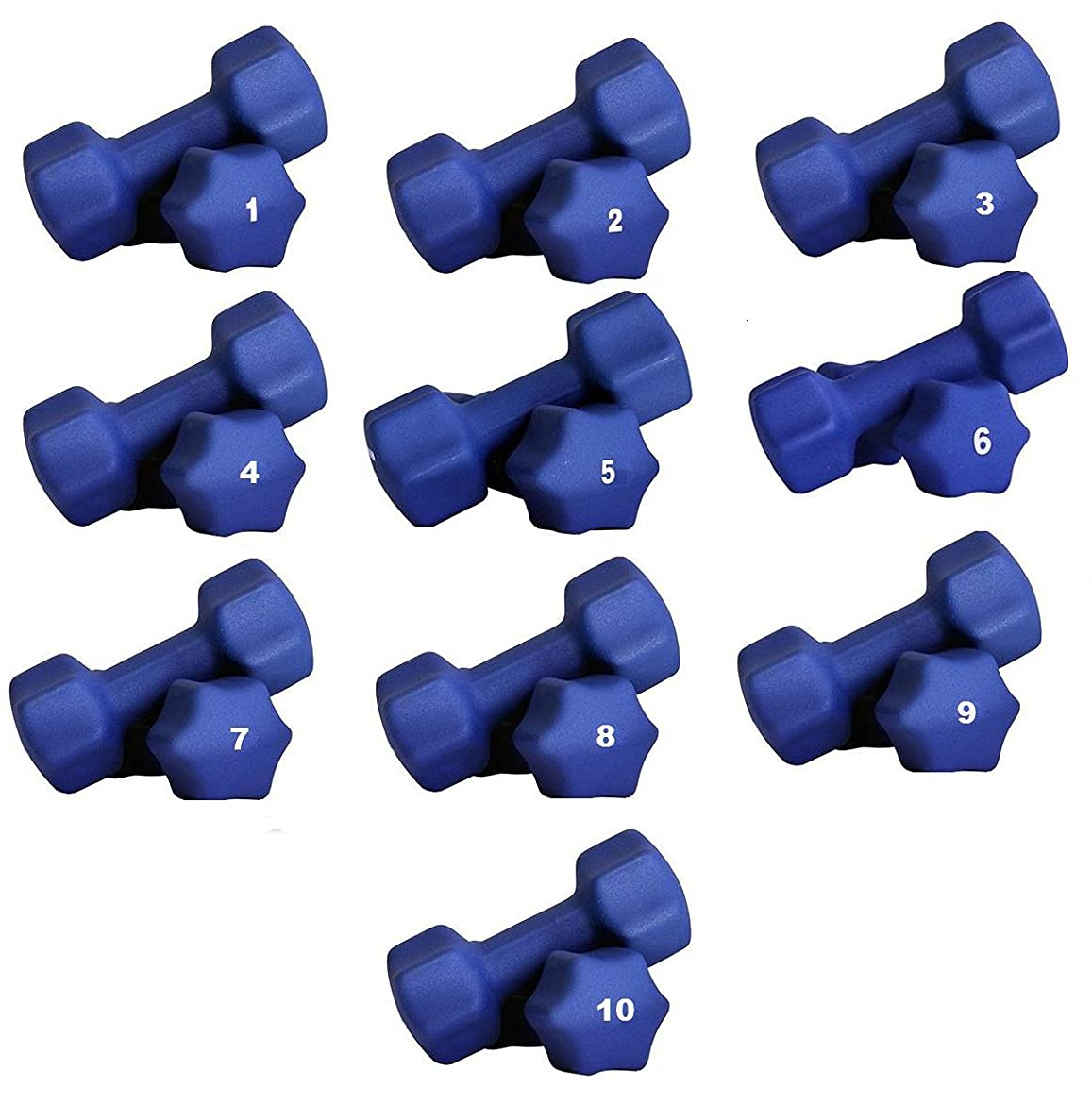 Blue Neoprene Dumbbell Set 1-10 LB 10 Pairs N5194