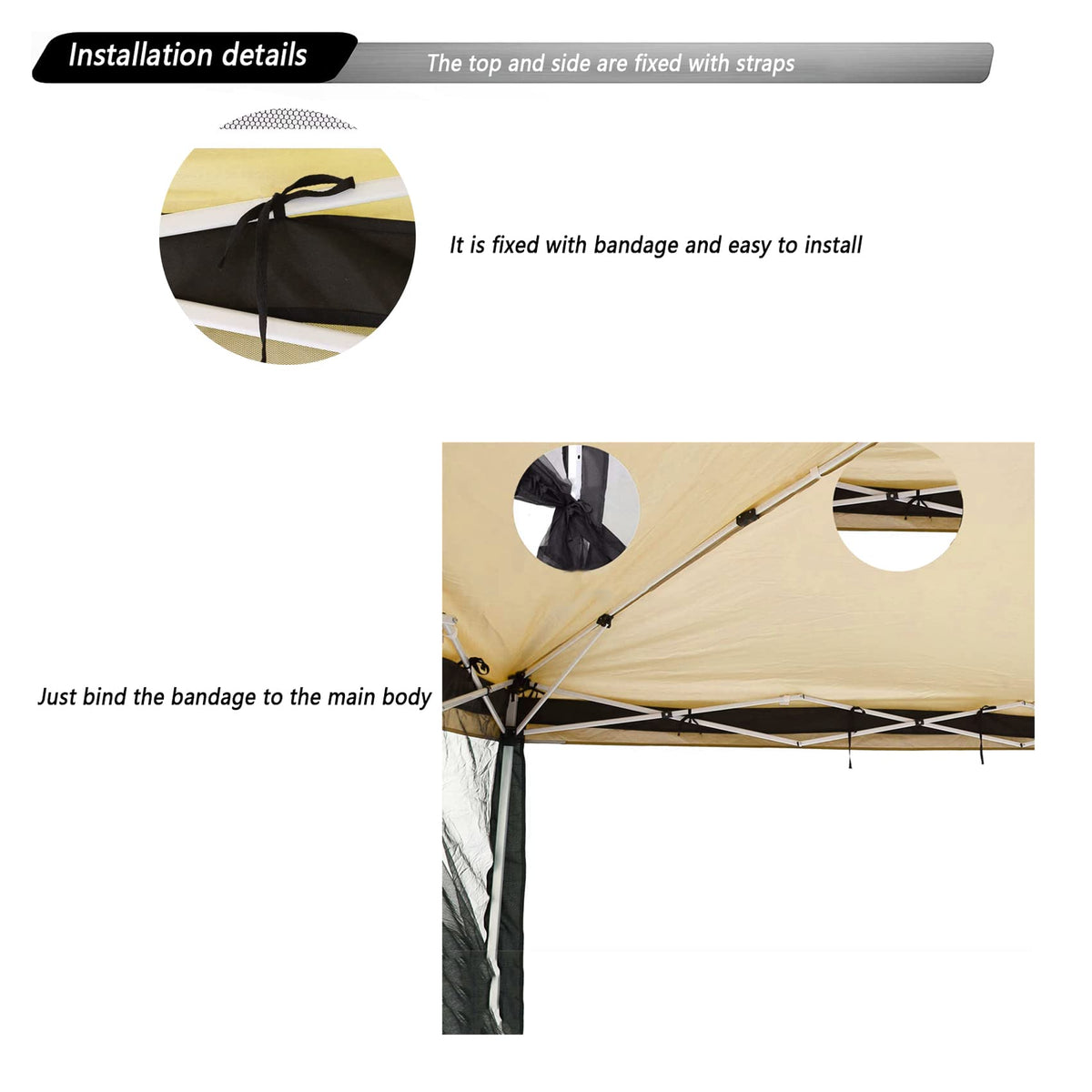 10x10 Black Replacement Mosquito Netting Sidewall Screen with Zipper C5489