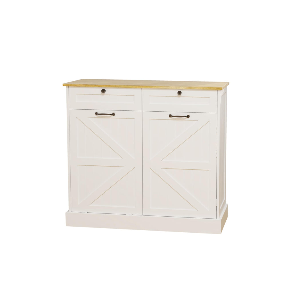 White Double Tilt Out Trash Cabinet with Two Drawers L834