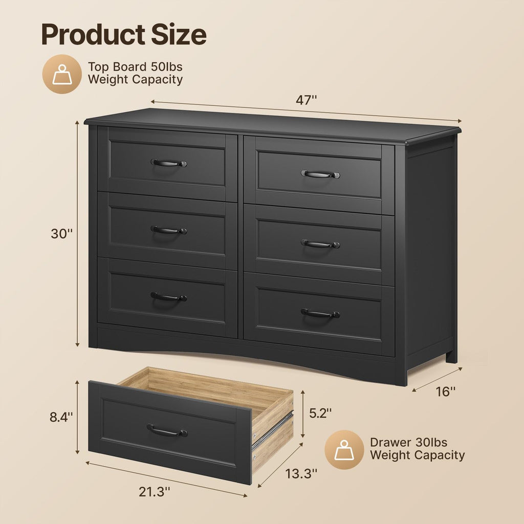 Black 6 Drawer Dresser P8033