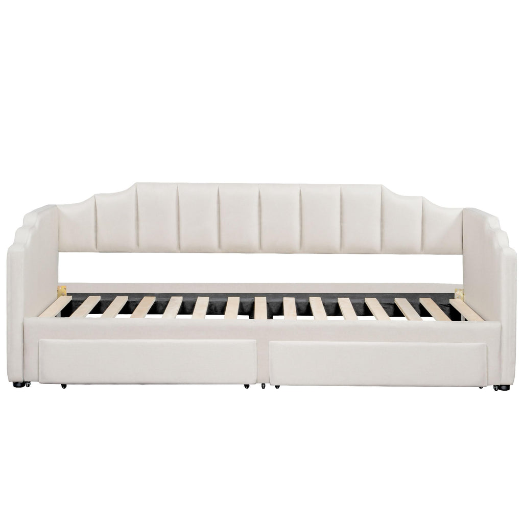 Twin XL to King Extendable Upholstered Daybed Frame with 2 Storage Drawers D1695