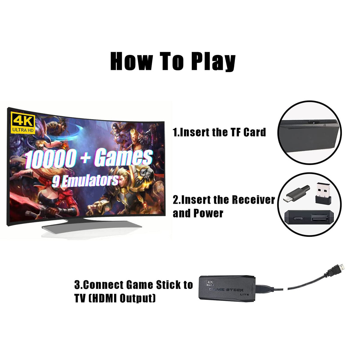 Wireless Retro Game Console with 10,000+ Built-in Games, 4K HDMI-Compatible, 64G, Black I287393