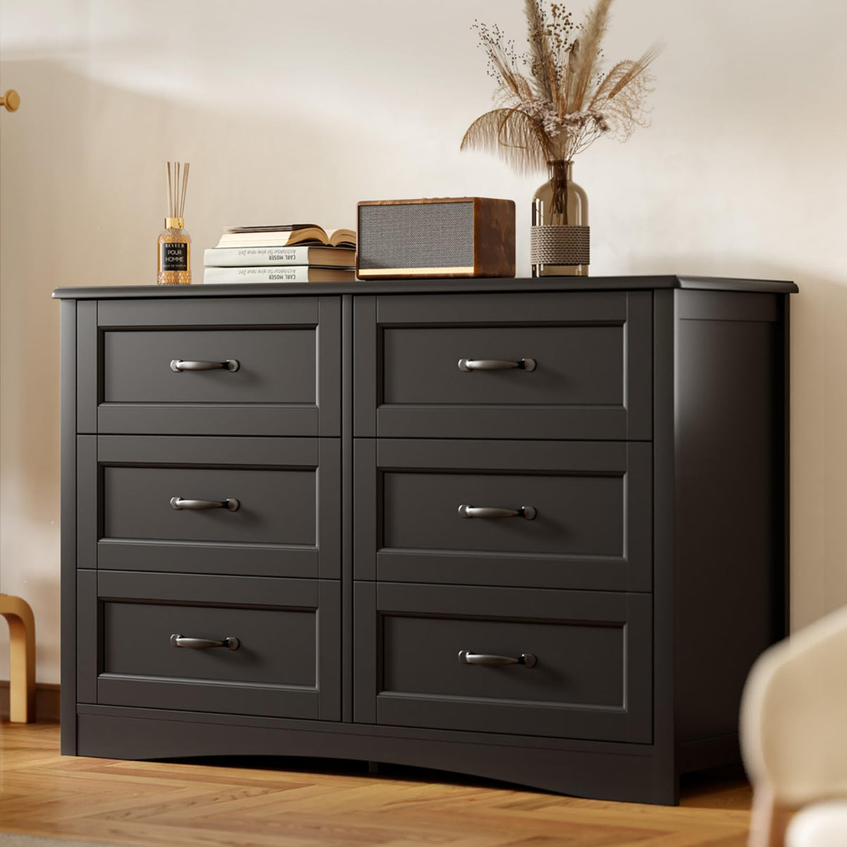 Black 6 Drawer Dresser P8033