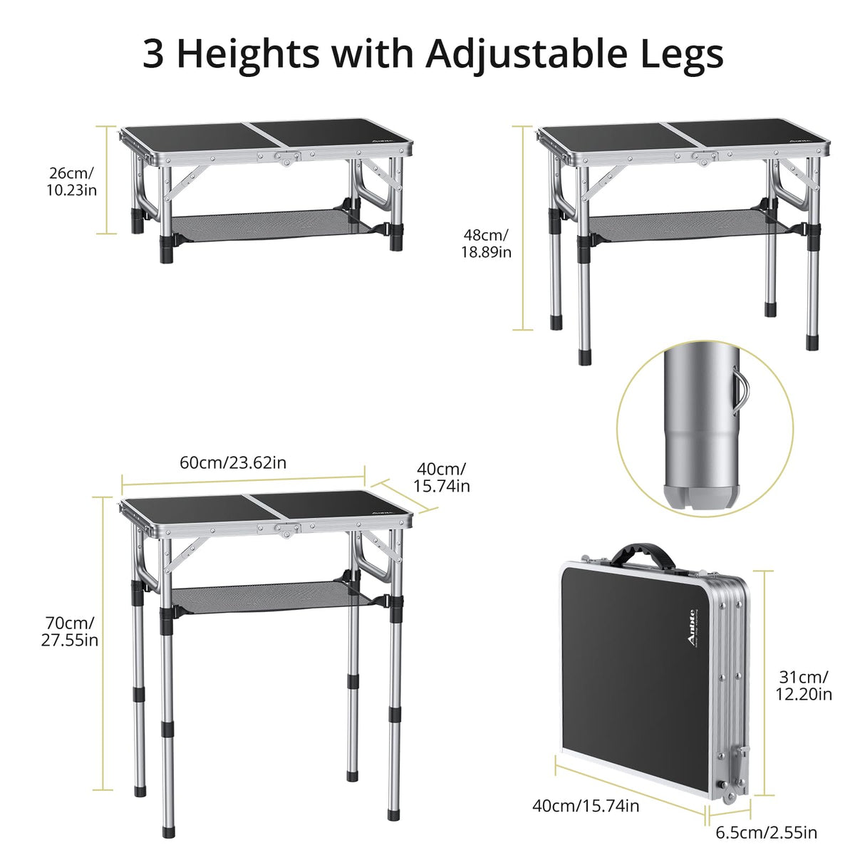 Folding Camping Table 24"X 16" Adjustable Height Z7205