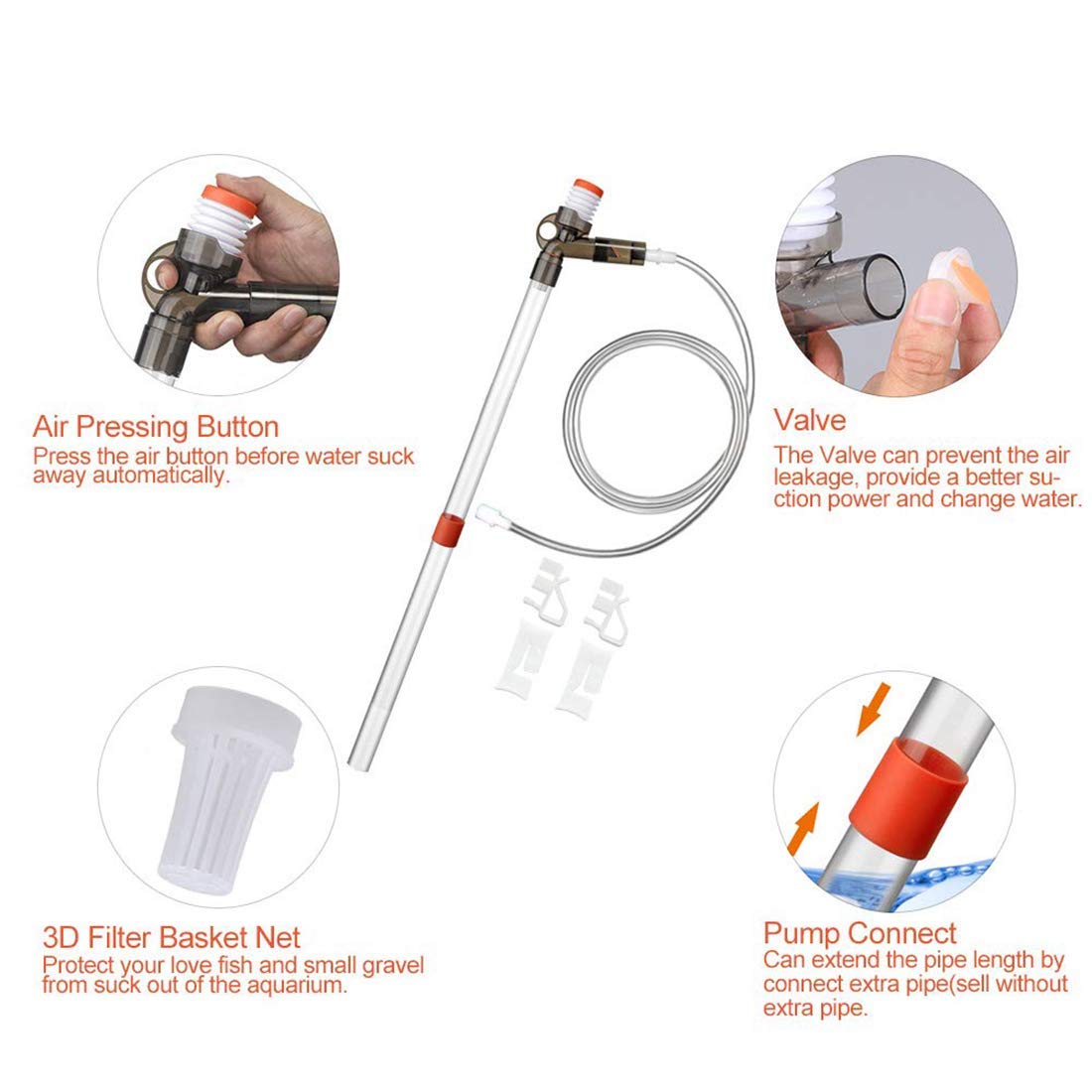 Aquarium Gravel Cleaner Fish Tank Kit Long Nozzle Water Changer BPA Free P315496