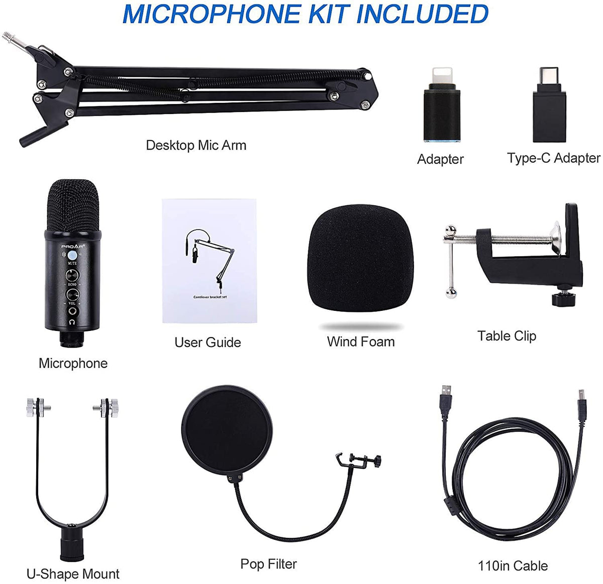 USB Condenser Microphone Kit with Boom Arm L215
