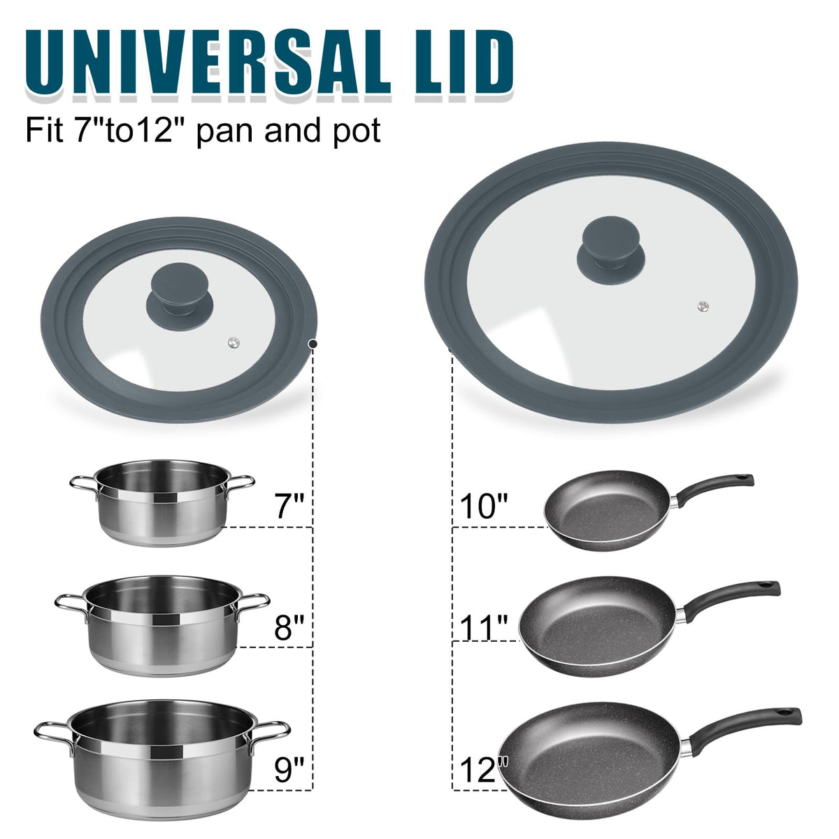 2 Pack Silicone Tempered Glass Universal Lid for Pots Pans and Skillets Q4261