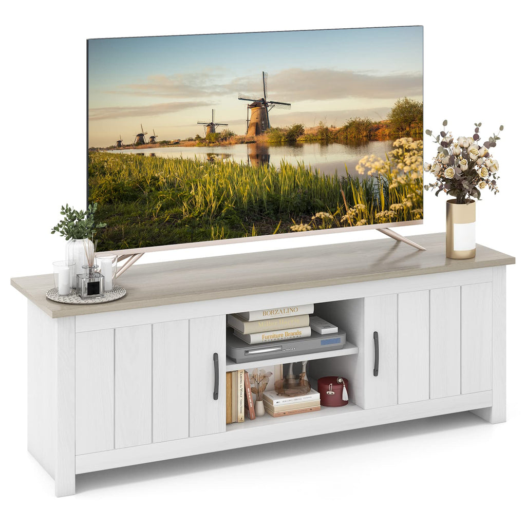 2 Doors TV Stand with 2 Cabinets & Open Shelves O24913