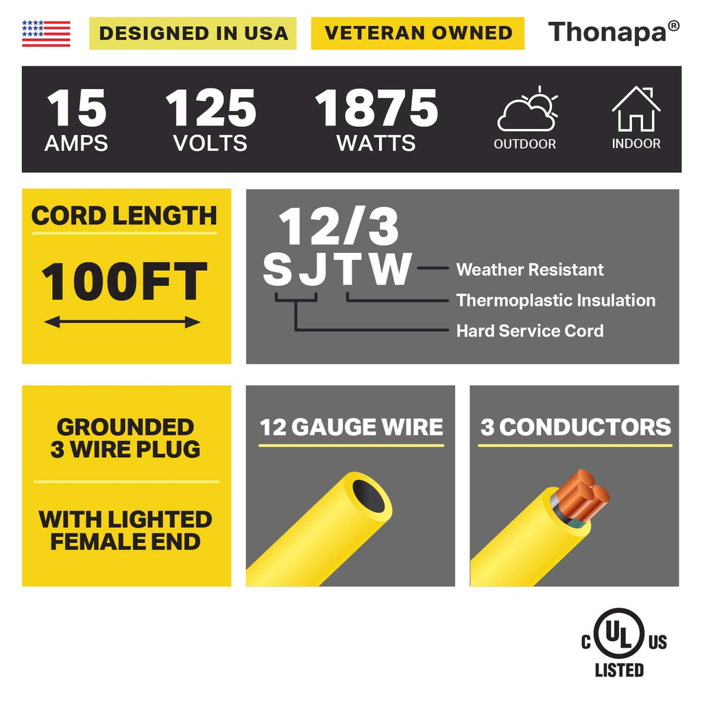 100 Foot Heavy Duty Yellow Extension Cord D4886
