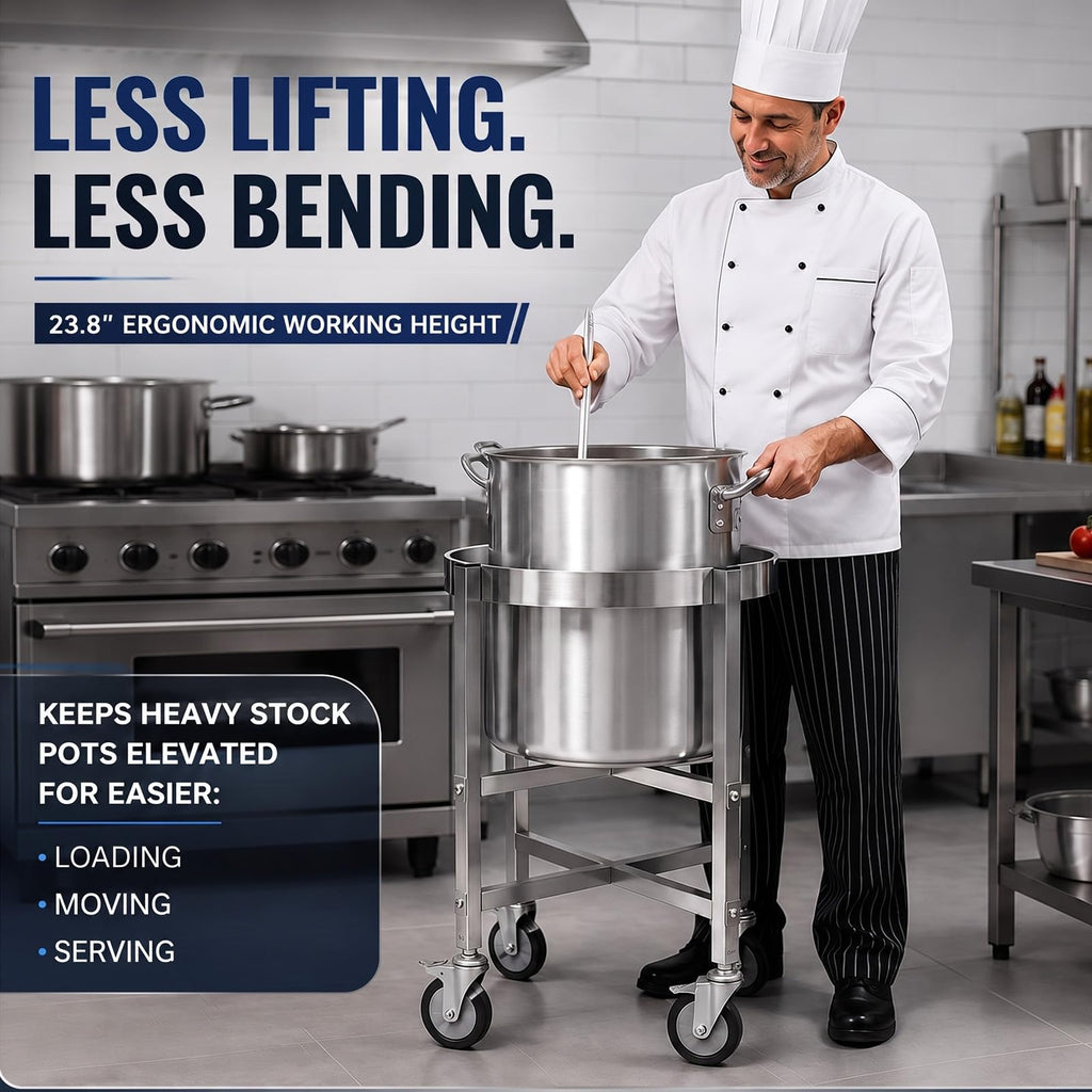 23.8 Inch Stainless Steel Stock Pot Dolly with Locking Casters V411