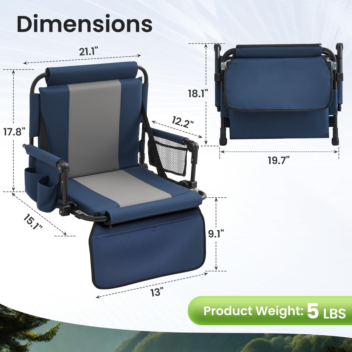 Portable Stadium Seat with Cup Holders & Armrests, Blue & Gray L428500