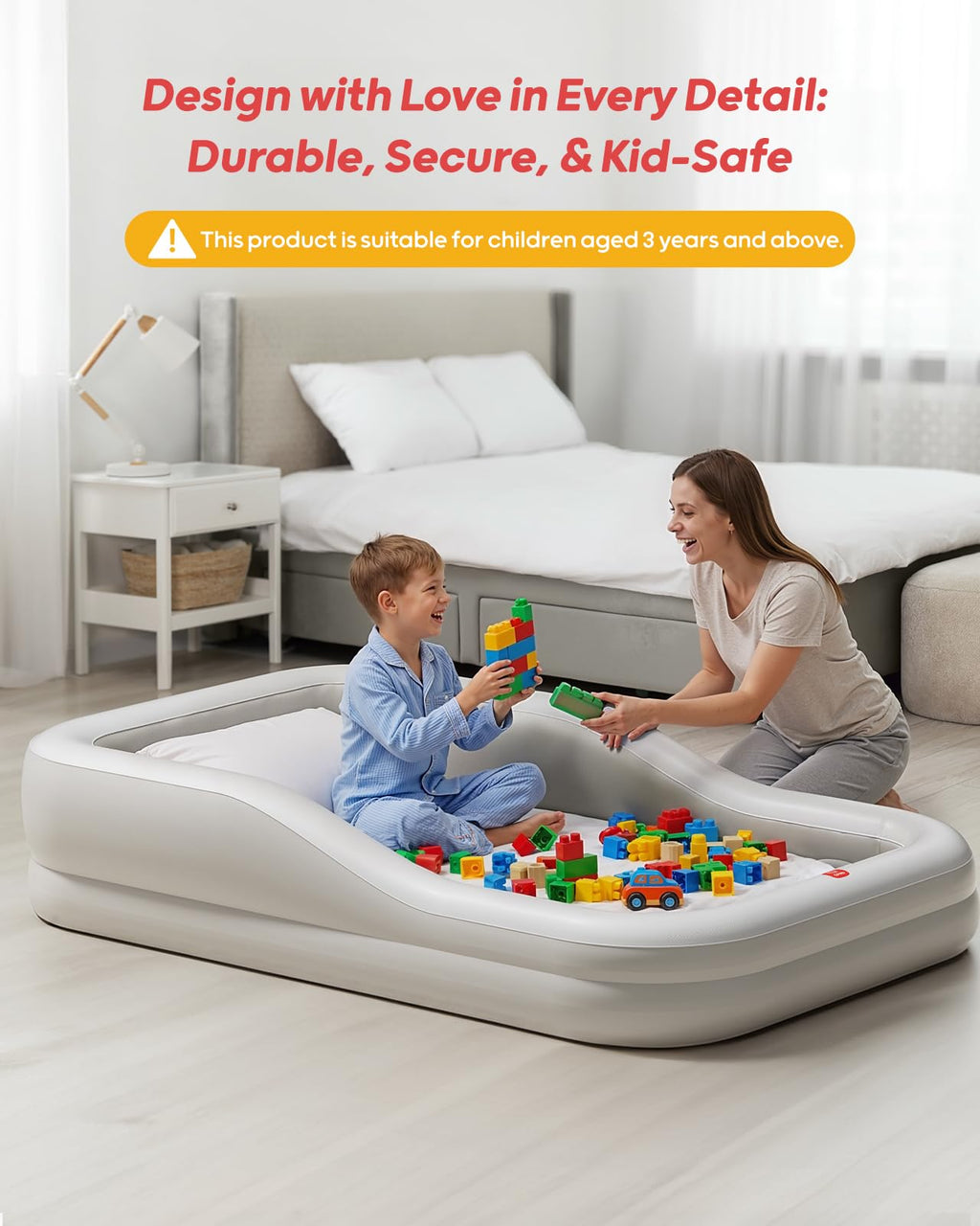 Inflatable Toddler Travel Bed Extra Large Gray O639