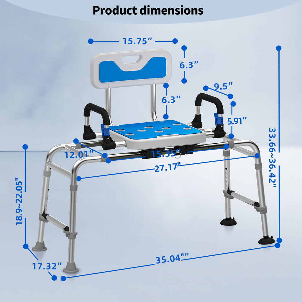 Sliding Shower Chair with Arms and Back, 500lbs Non Slip Aluminum Adjustable Height E67358