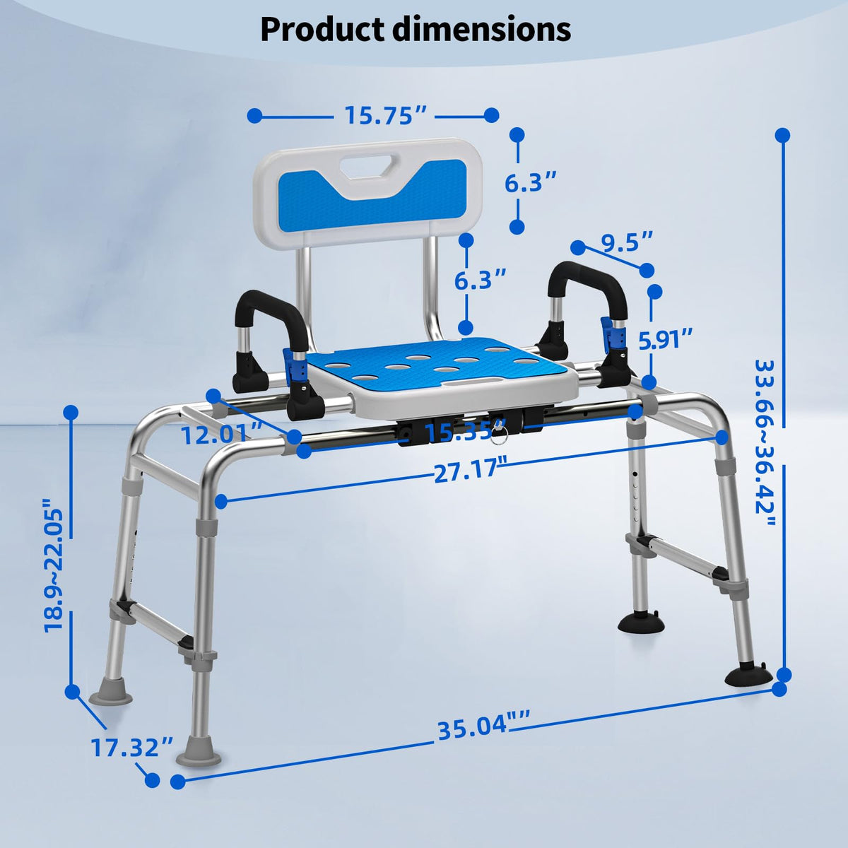 Sliding Shower Chair with Arms and Back, 500lbs Non Slip Aluminum Adjustable Height E67358