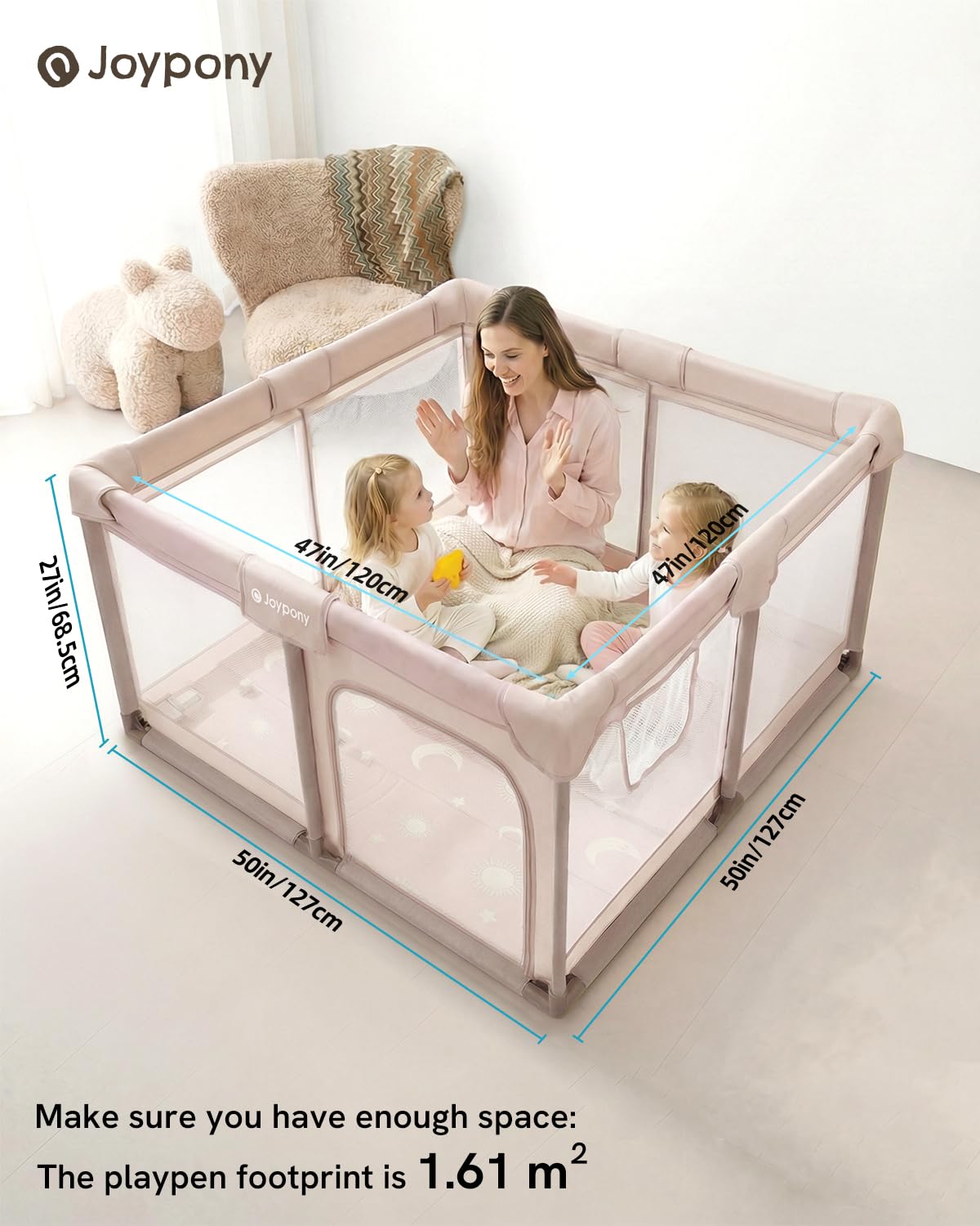 Baby Playpen with Mat 50x50 in Beige S64858