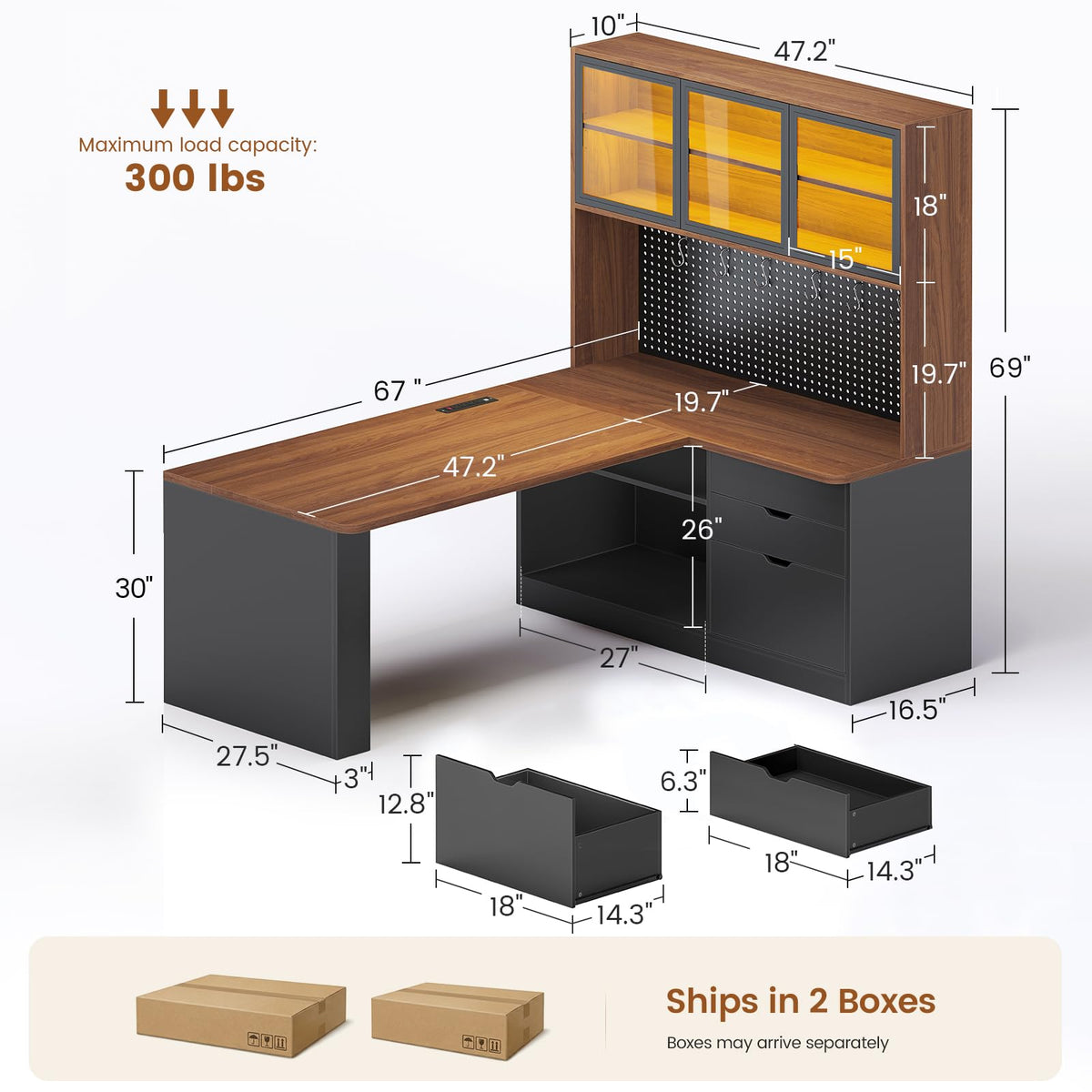 L Shaped Computer Desk with Drawer and Bookshelf L156