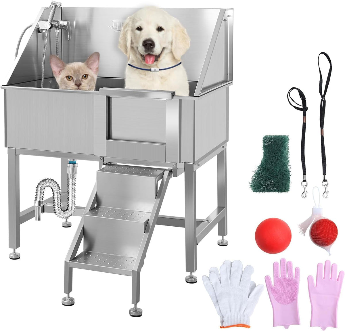 38" Stainless Steel Dog Grooming Tub with Stairs R50690
