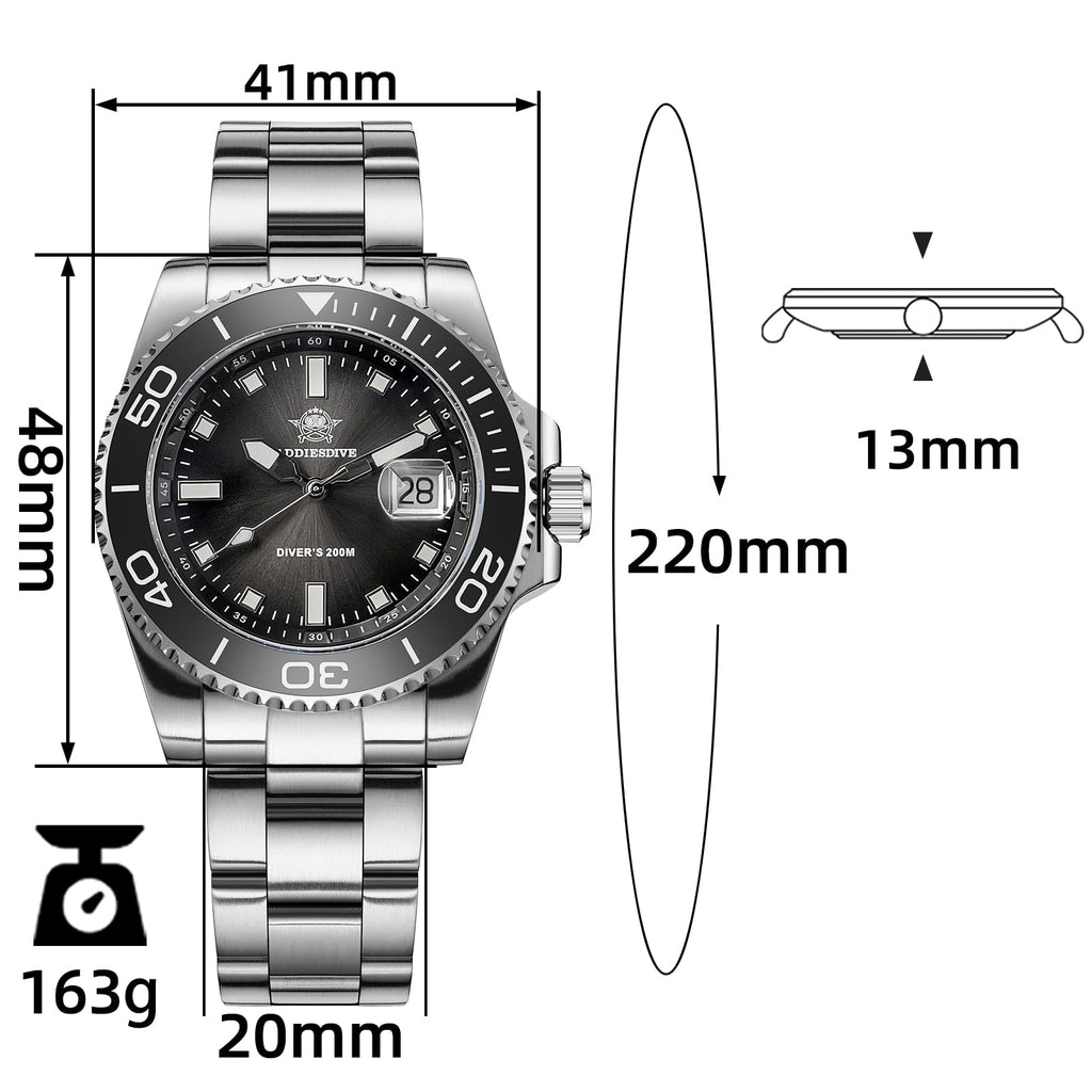41 MM Mens Dive Watch Quartz Movement 200 M Waterproof Luminous Analog Gradient Dial W589