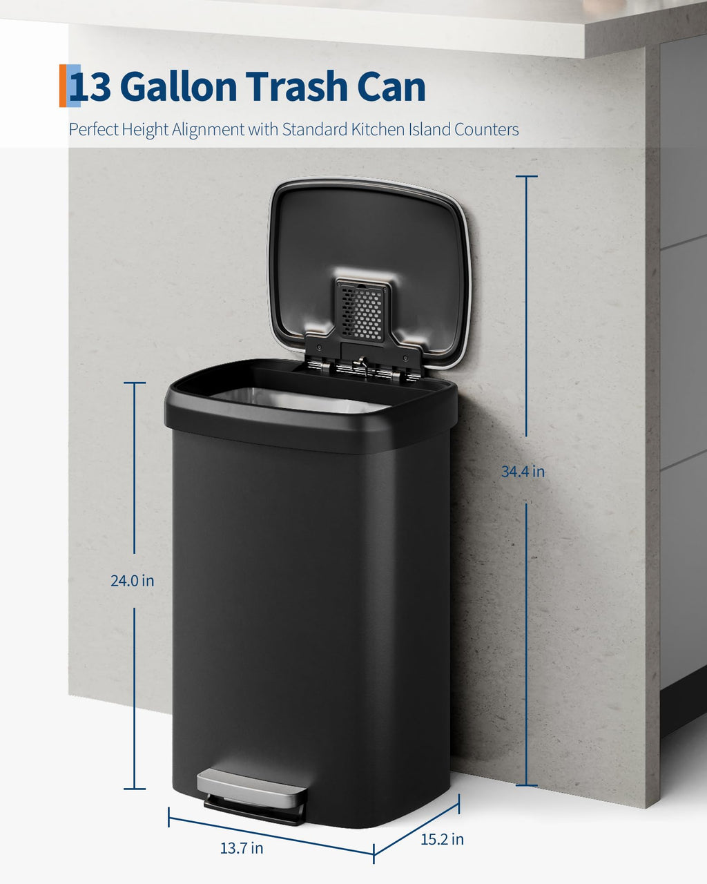 13 gal / 50 L Plastic Trash Can with Lid C893945