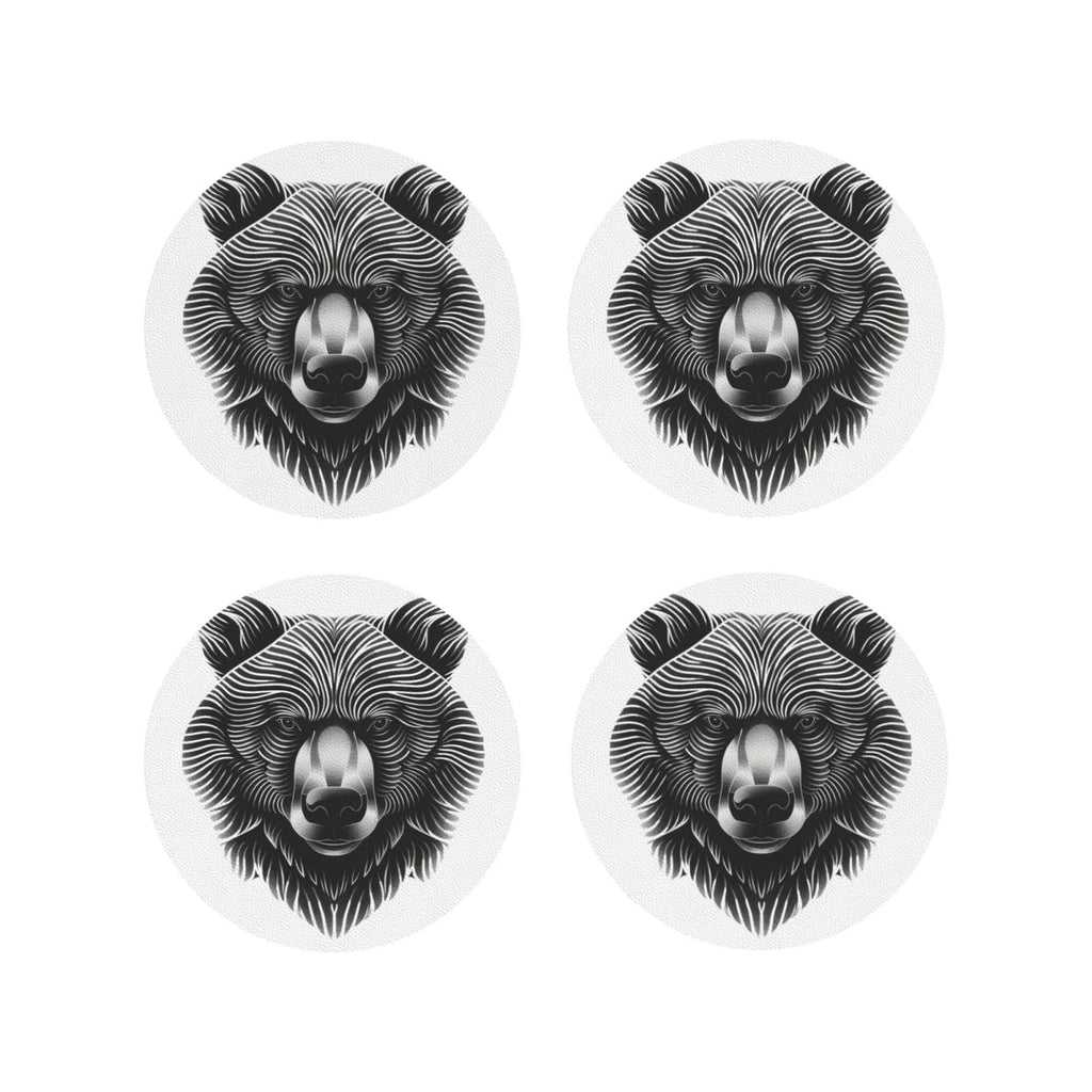 Black and White Bear Head Leather Coasters Set of 4 J928