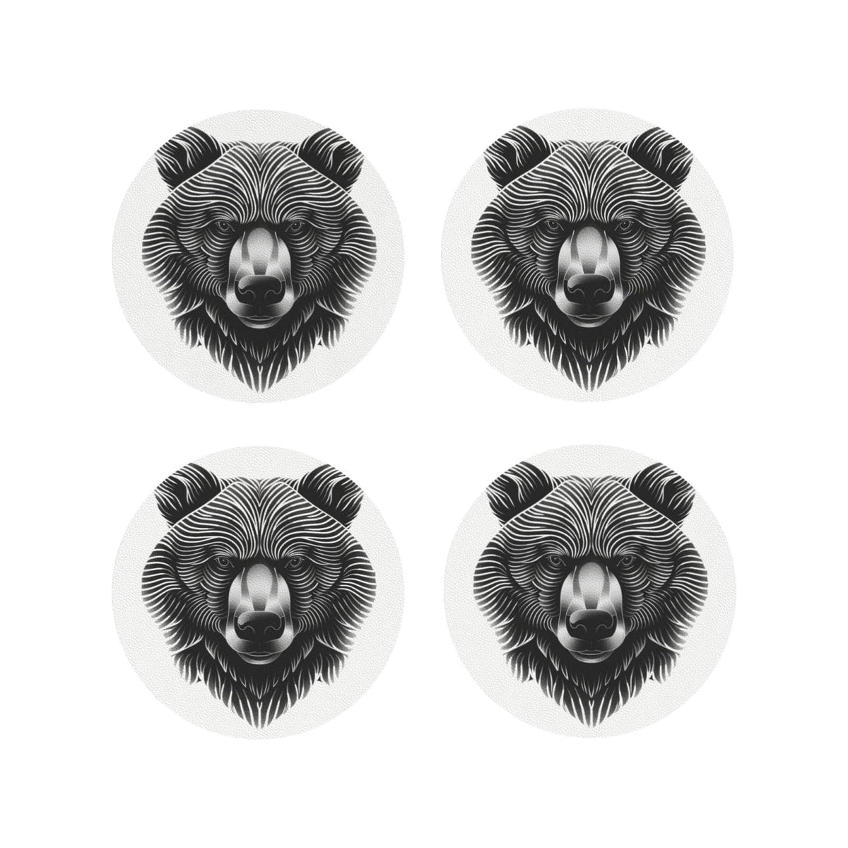Black and White Bear Head Leather Coasters Set of 4 J928