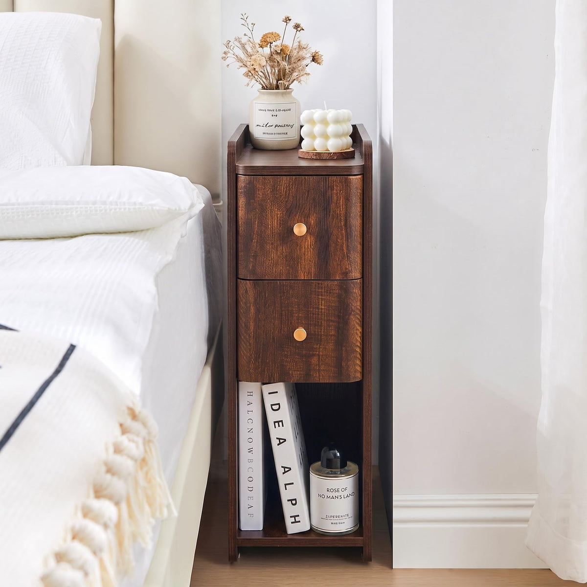 Wooden 2 Drawer Narrow Nightstand R20341
