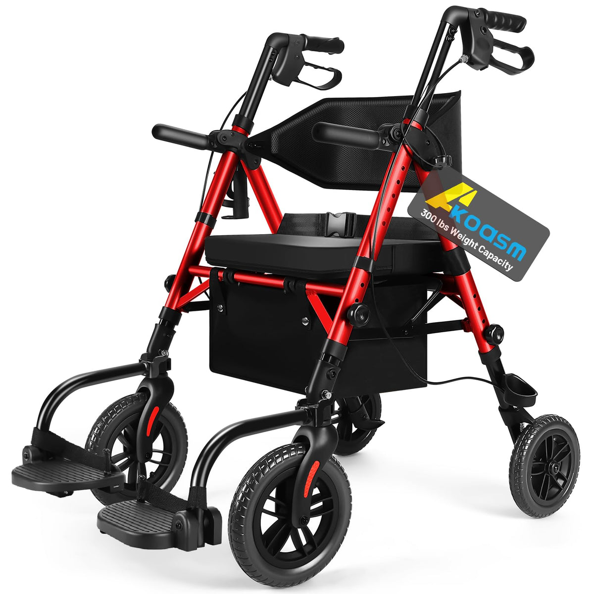 Foldable Rollator Walker with Seat, 2 in 1 Wheelchair Combo, Red F613582