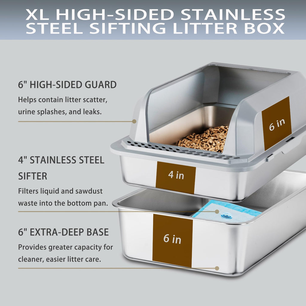Stainless Steel Sifting Litter Box with Lid W504