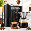 Manual Coffee Grinder with Strainer & Brush, Adjustable Stainless Steel Burr, 30g Hand Crank Coffee Mill, Aluminum Body & Walnut Handle L59520