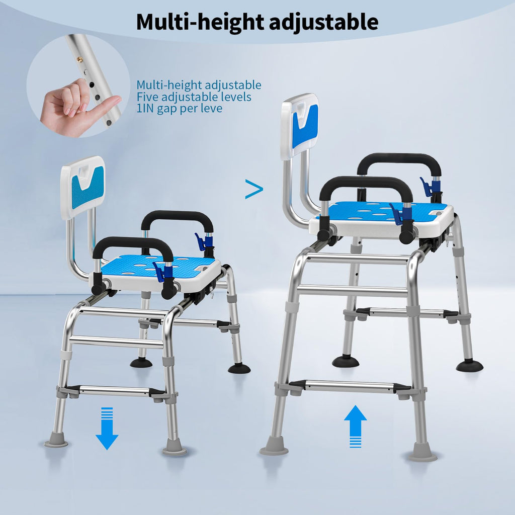 Sliding Shower Chair with Arms and Back, 500lbs Non Slip Aluminum Adjustable Height E67358