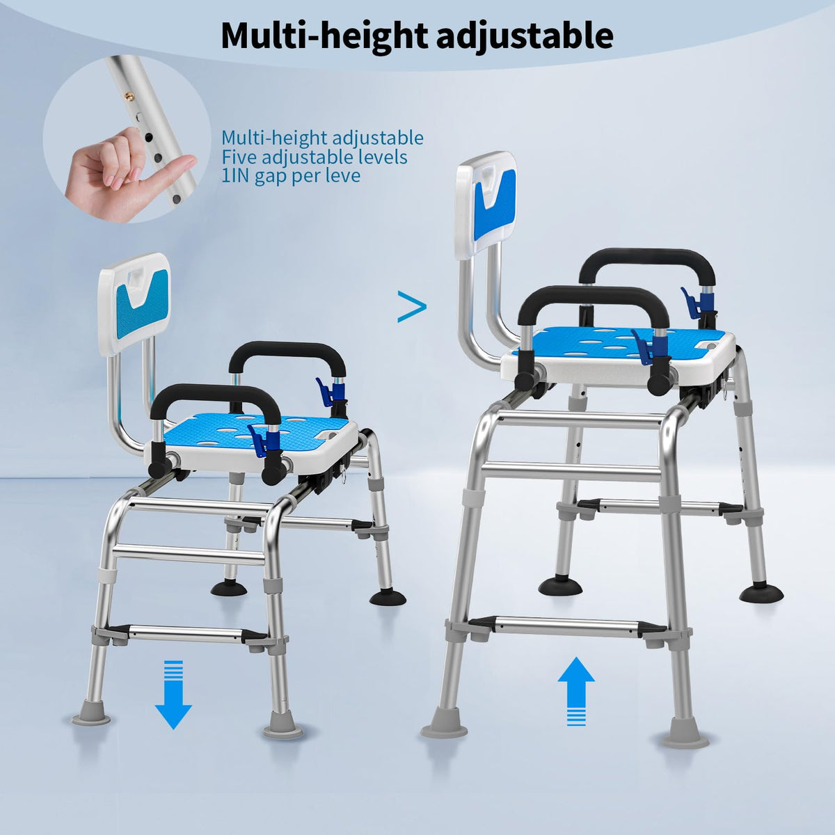 Sliding Shower Chair with Arms and Back, 500lbs Non Slip Aluminum Adjustable Height E67358