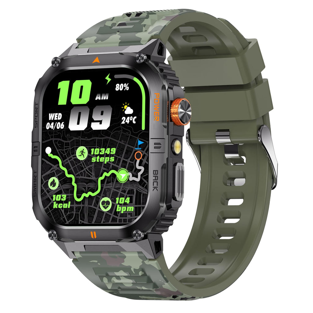 Military Smart Watch with Bluetooth Calling, Heart Rate Monitor, Sleep Tracking, Camouflage Green Q78350