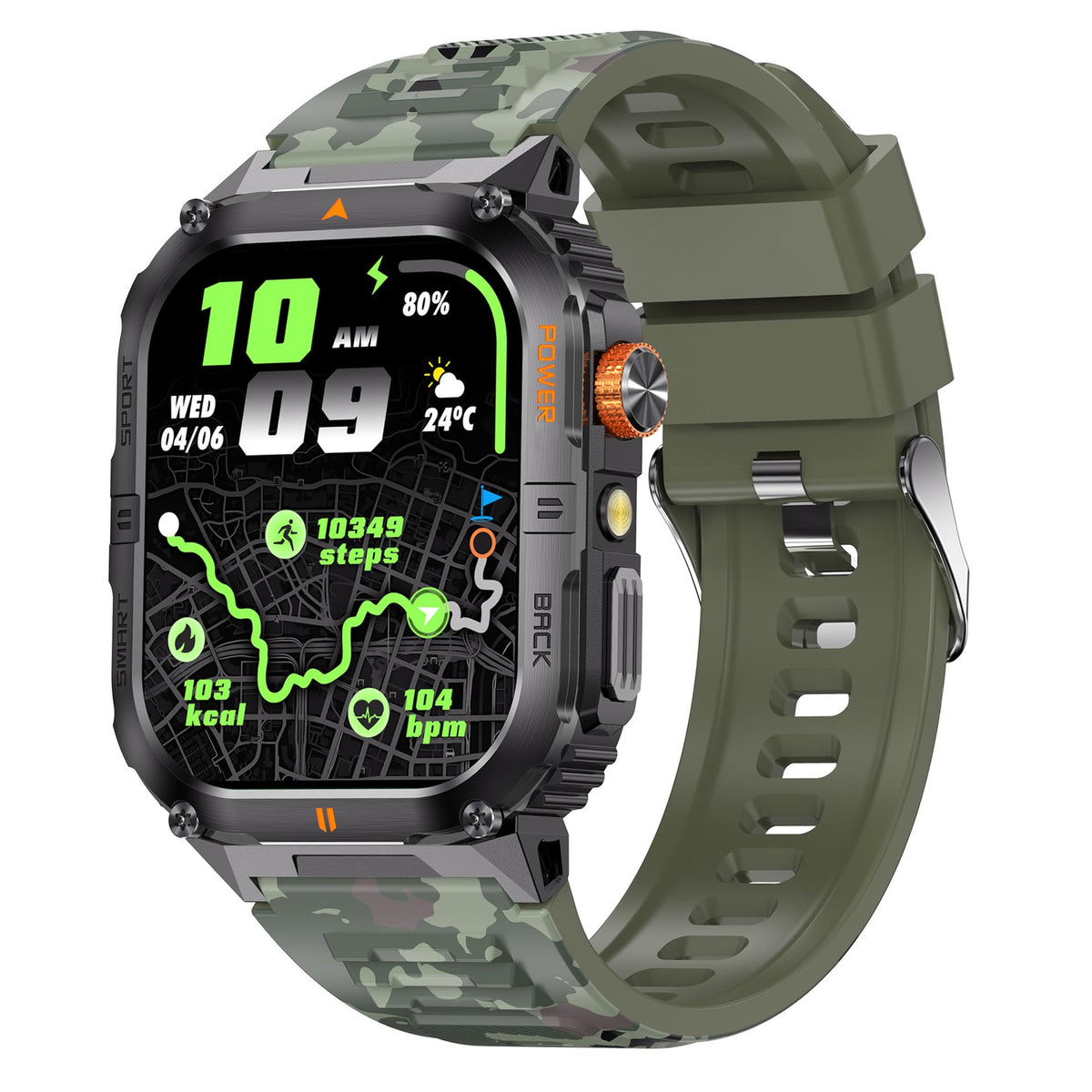 Military Smart Watch with Bluetooth Calling, Heart Rate Monitor, Sleep Tracking, Camouflage Green Q78350