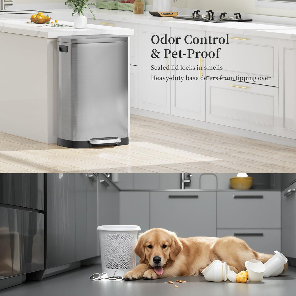 13 Gallon Fingerprint Proof Stainless Steel Trash Can with Lid T679355