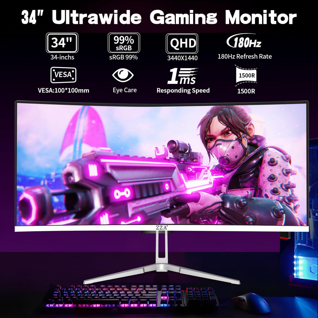 34 Inch Curved 1500R WQHD 180hz VA Gaming Monitor Z182534