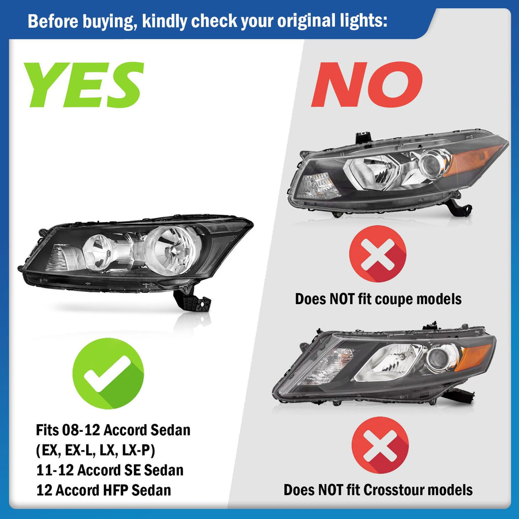 Headlights Assembly for 2008-2012 Honda Accord 4Dr Chrome Housing E149723