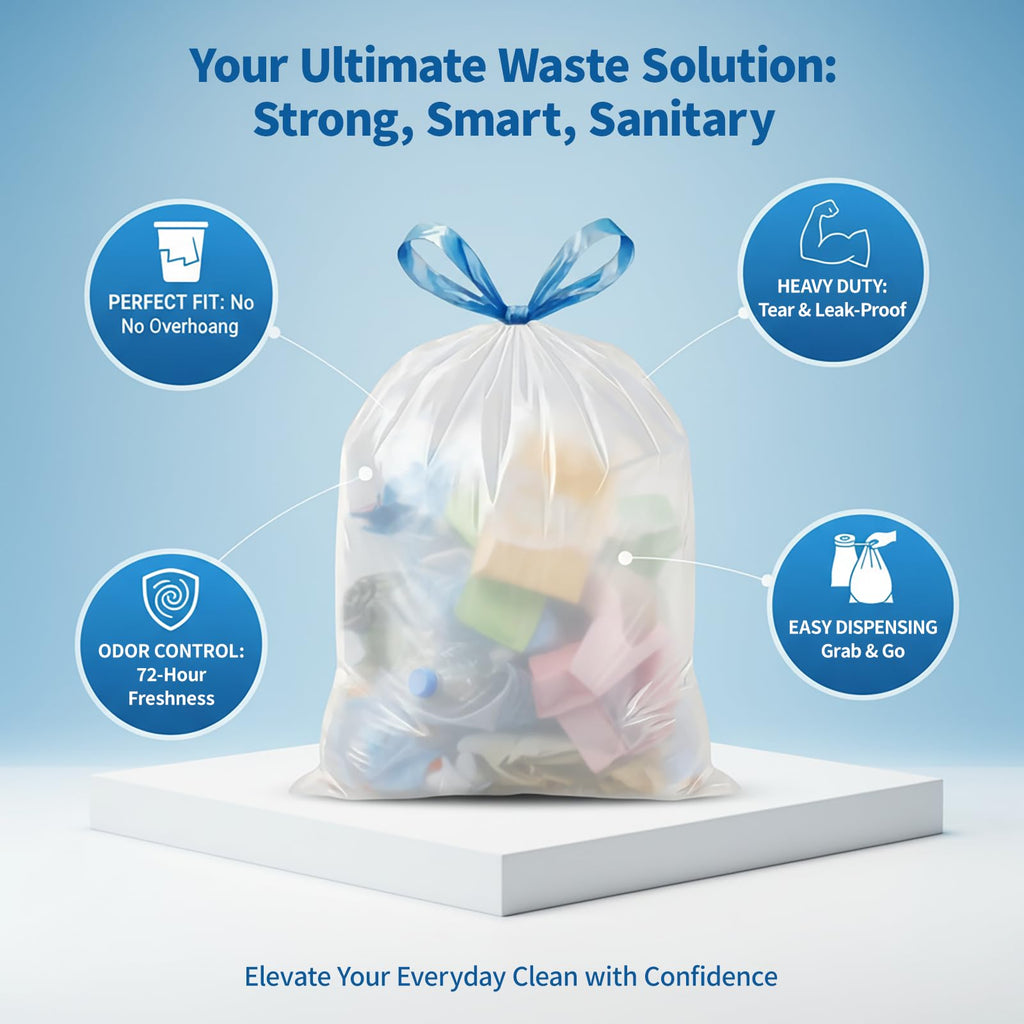 8 Gallon Drawstring Trash Bags 1.2 Mil Unscented 150 Count Y1761