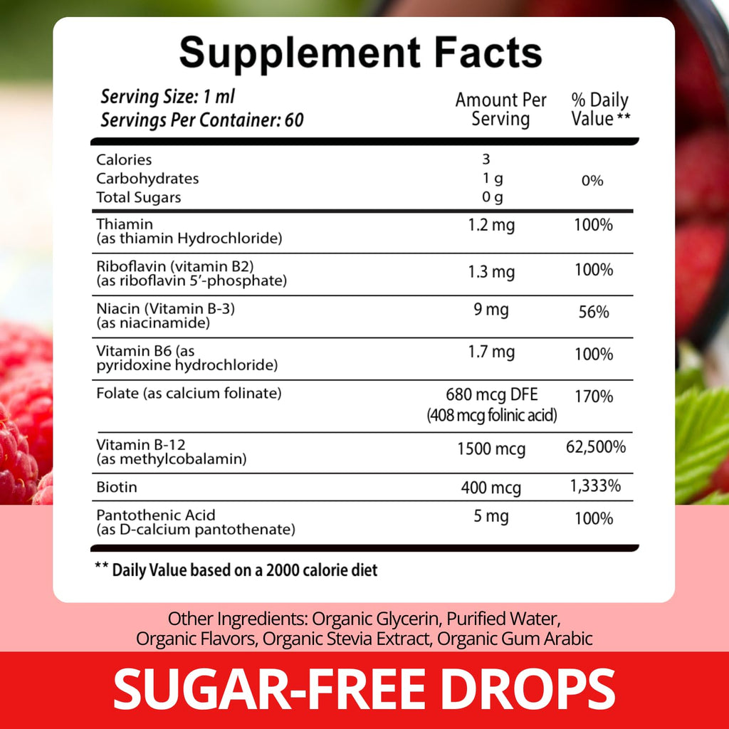 Vitamin B12 with B Complex 20000 mcg Vegan Raspberry Liquid Drops 2PK Y401