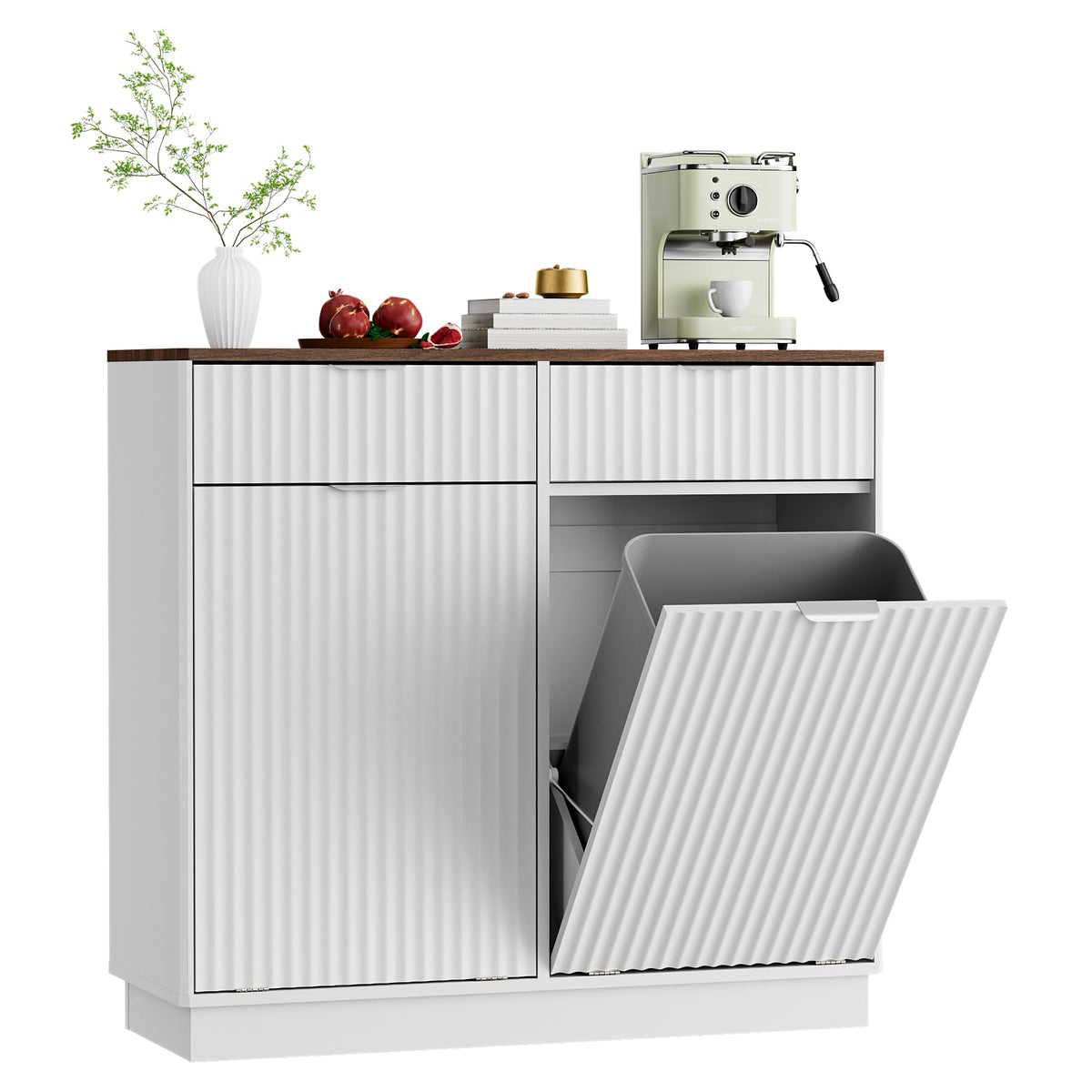 White Double Tilt Out Trash Can Cabinet C64819