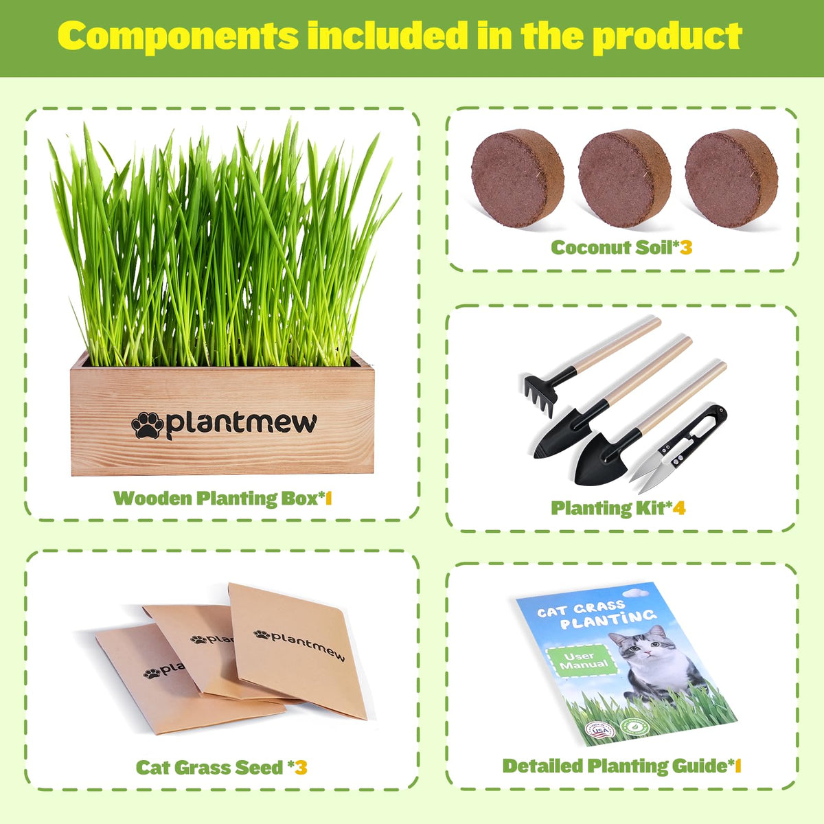 Cat Grass Kit with Seeds, Soil & Planter Pots X8128