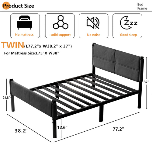 14 Inch Twin Size Grey Metal Bed Frame C275