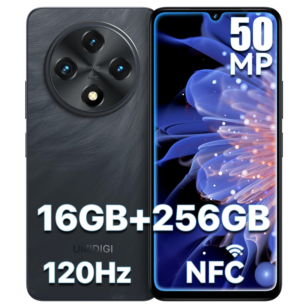 Android 14 6.9" HD+ 120Hz Octa-core 16GB +256GB 6000mAh 50MP Triple Camera Dual 4G LTE NFC Black Smartphone C19083