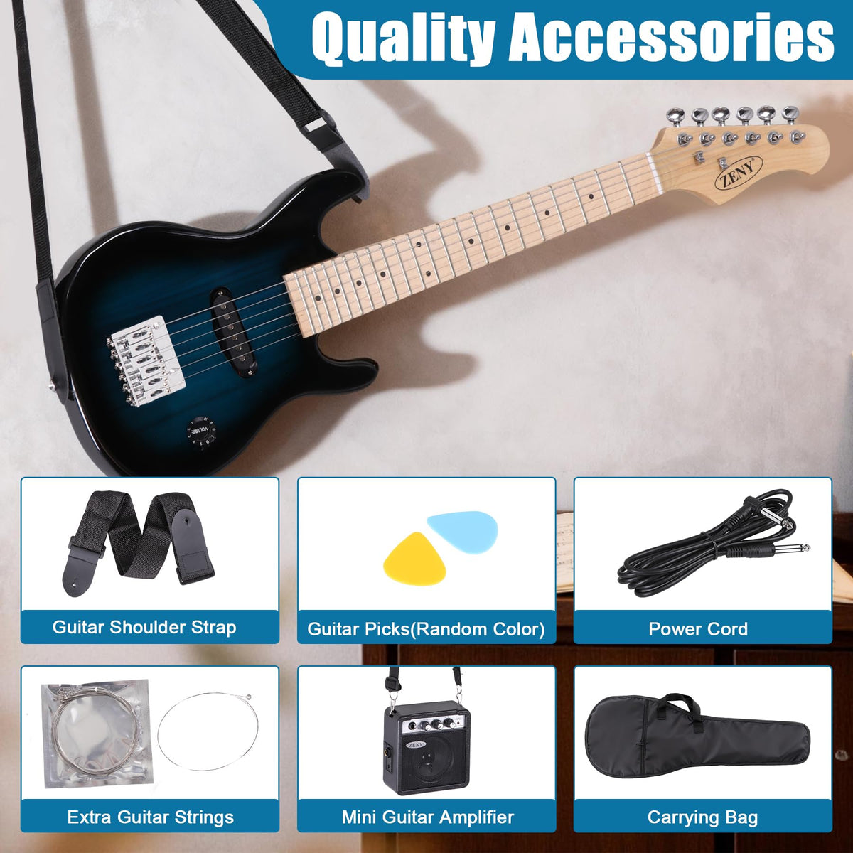 30 Inch Blue Electric Guitar Kit with Amplifier U584194