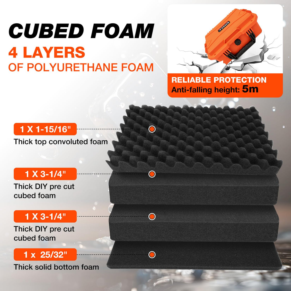 IP67 Waterproof Protective Camera Case with Customizable Foam, Orange I92044