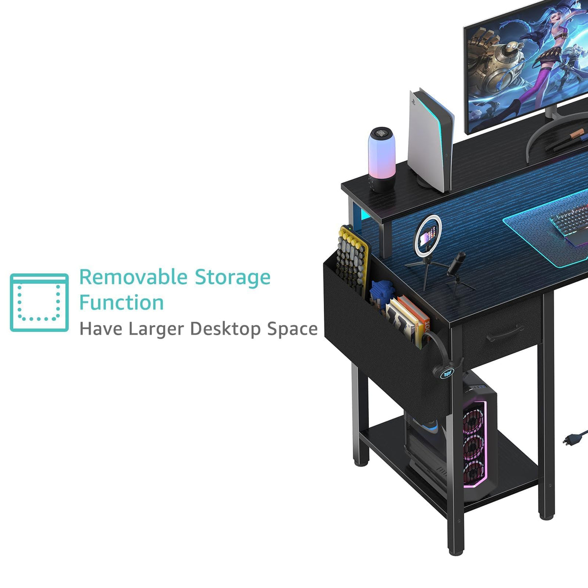 L Shaped Gaming Desk with Storage Shelves, 47 inch Black B2351