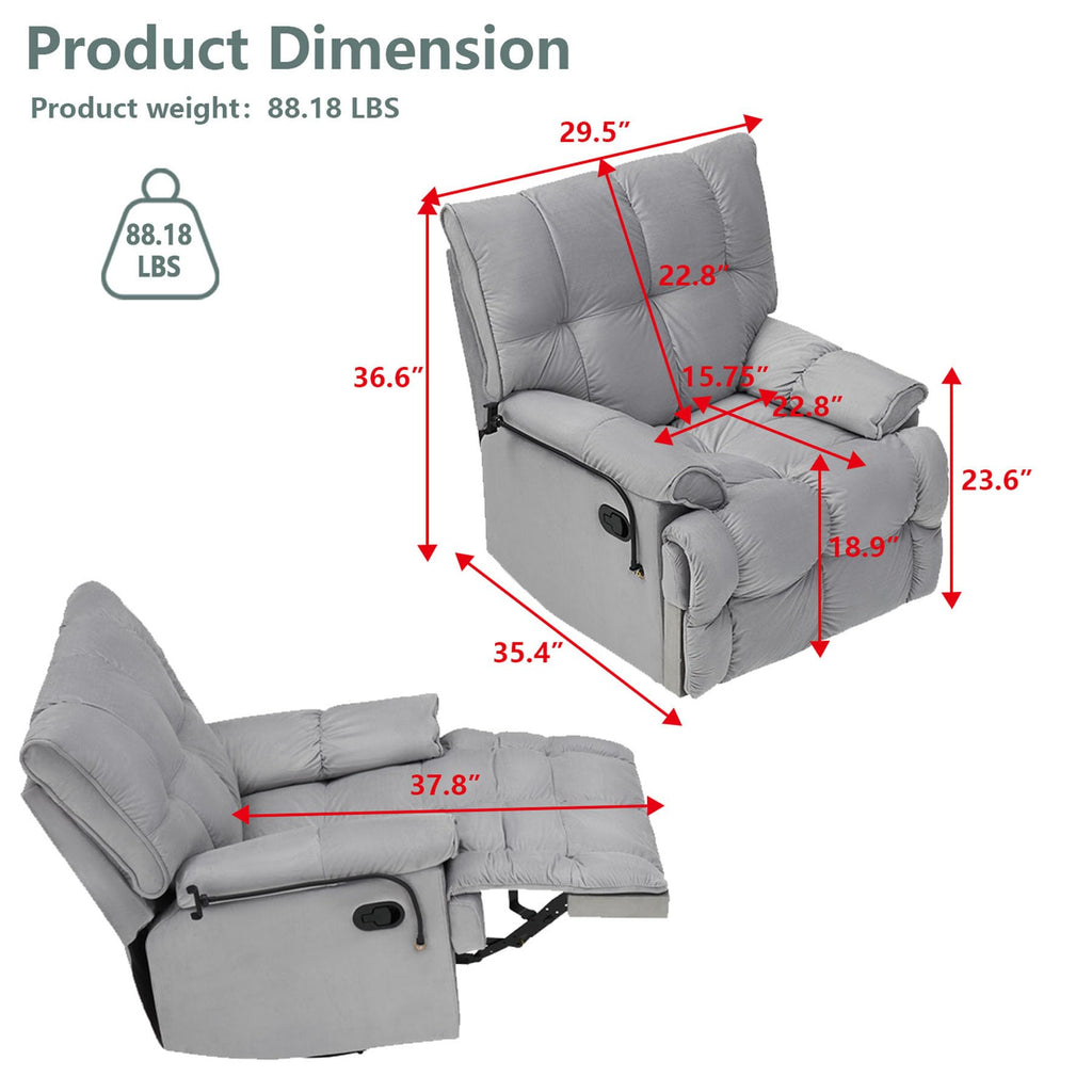 Gray Velvet Recliner Chair L776924