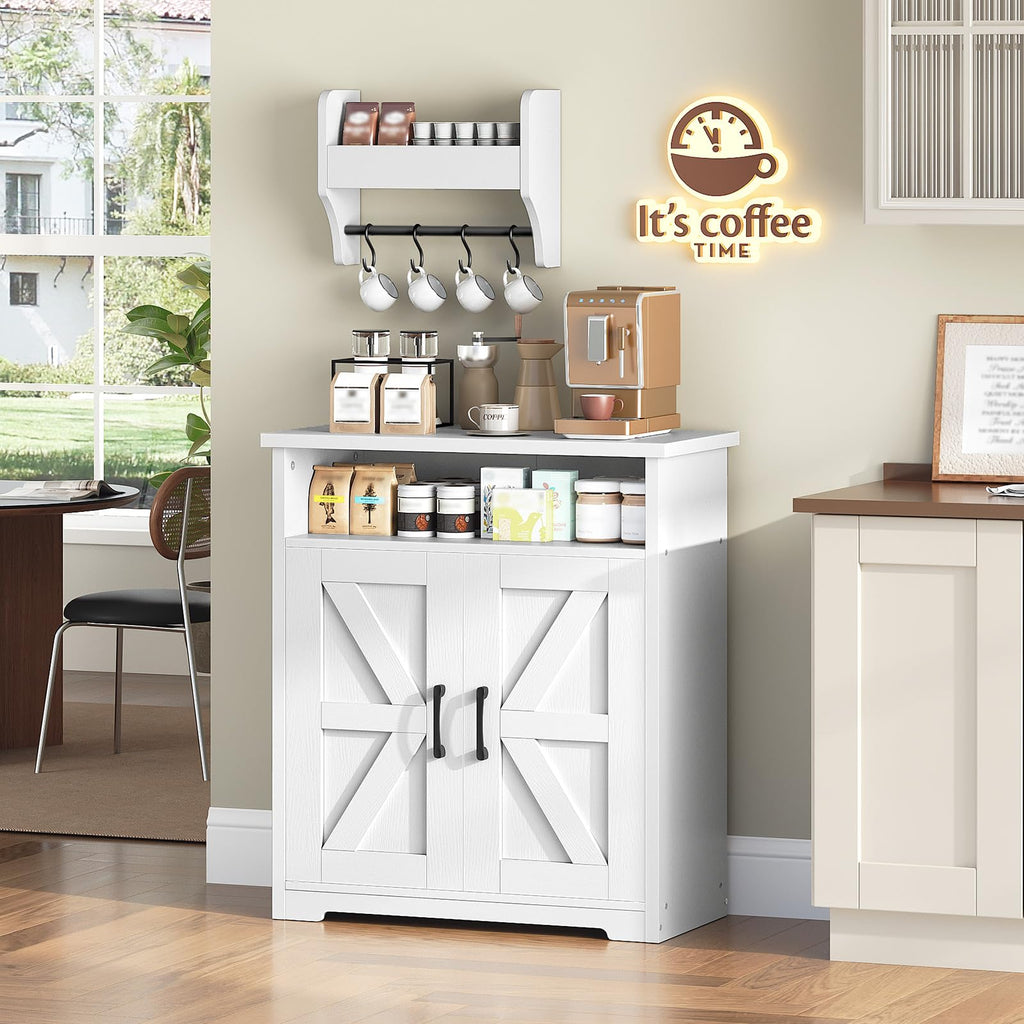 White Coffee Bar Cabinet with Storage G960