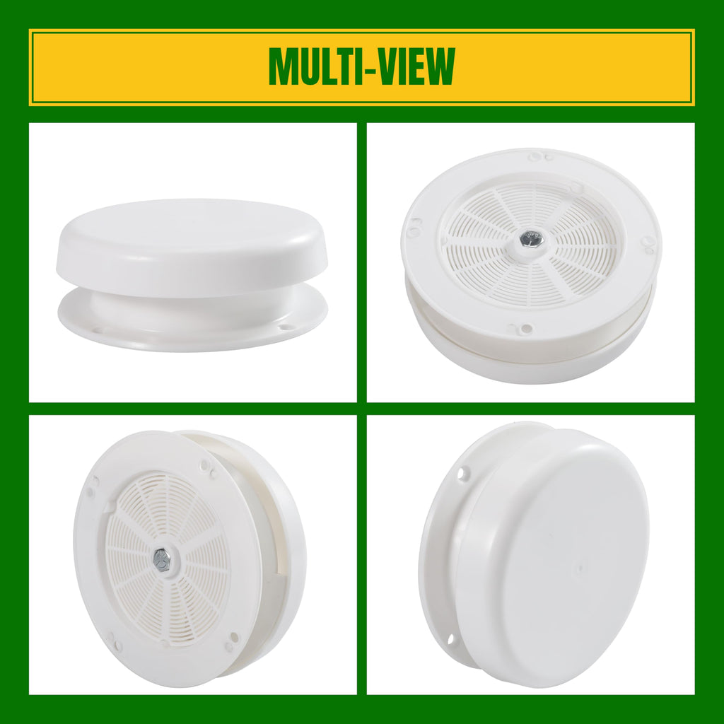 White RV Roof Mushroom Vent with Water Cover Guard Cap V782