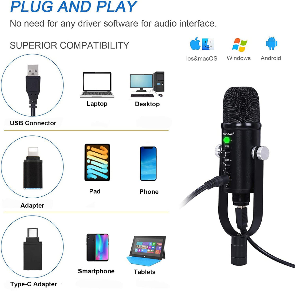 USB Condenser Microphone Kit with Boom Arm L215